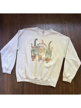 Vintage 90s Crazy Cat Lady Sweater Graphic Native Dressed Kitty Sz L